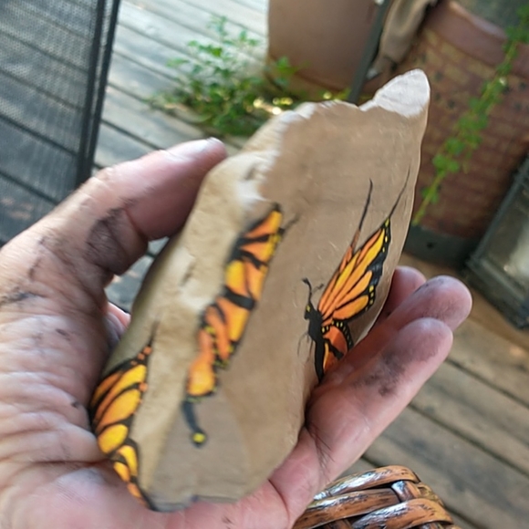Hand Painted Butterfly Garden Rock - Picture 5 of 5
